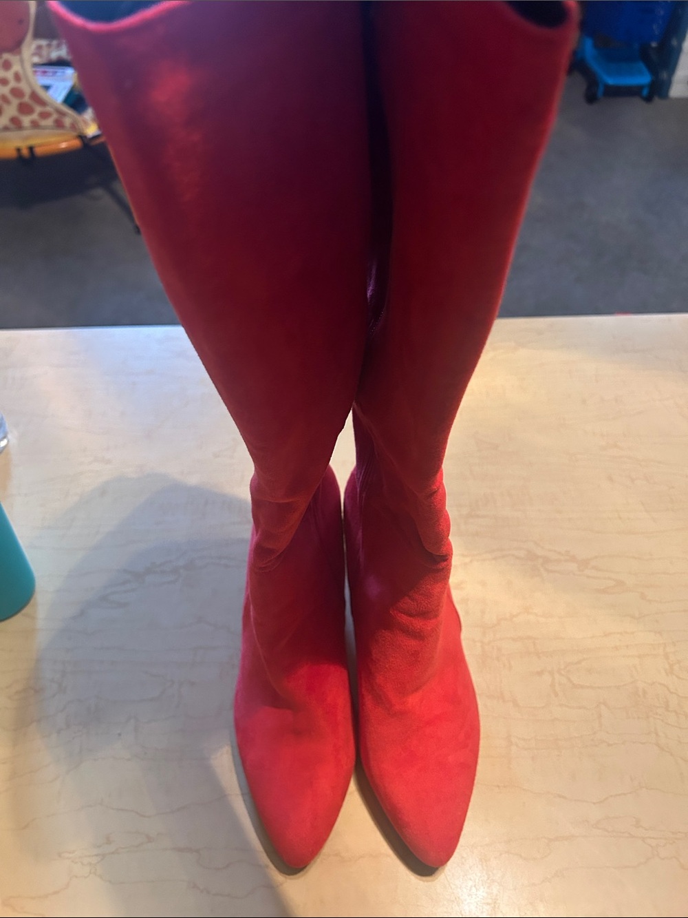 SHEIN Red Knee-High Pointed-Toe Heeled Boots